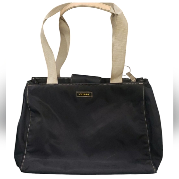 Handbags - GUESS TOTE  VINTAGE BLACK NYLON /  REINFORCED CLOTH HANDLES